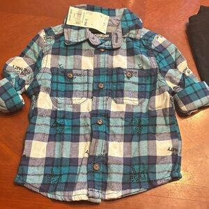 OshKosh B'gosh Turquoise and Navy Plaid Button-Down Shirt